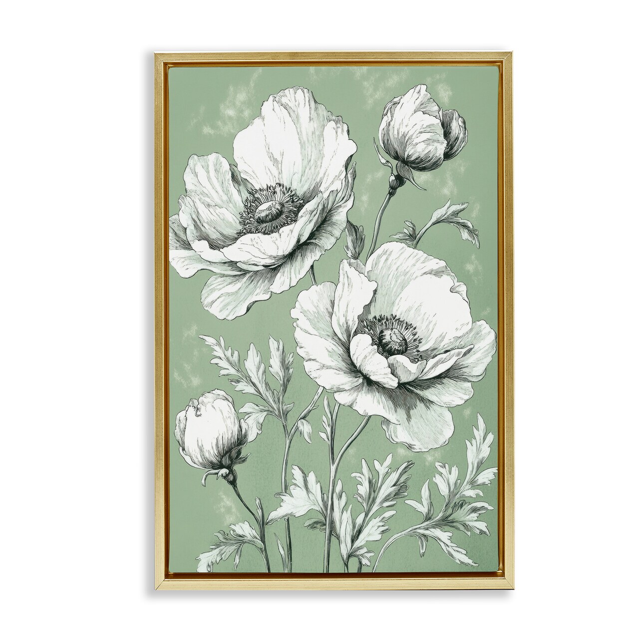 Stupell Industries Soft Green Poppy Floral Floating Frame, design by Petal Prints Design
